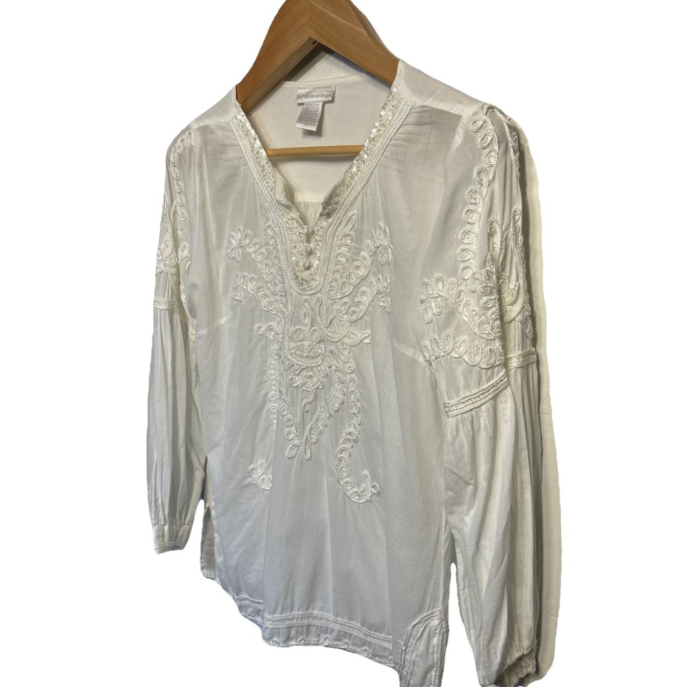 Soft‎ Surroundings White Lace Cotton Top Women's Size Medium